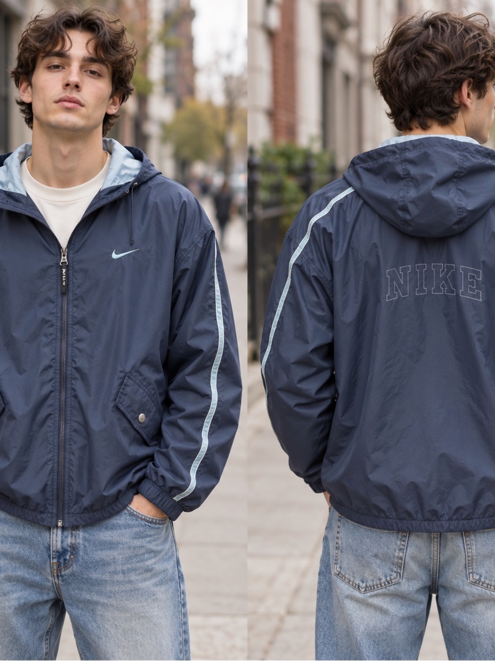 Nike Navy Hooded Windbreaker Jacket Men’s Medium